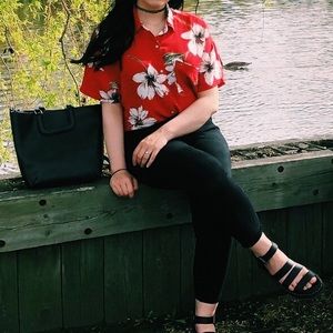 Pull&Bear button-up short sleeve floral top